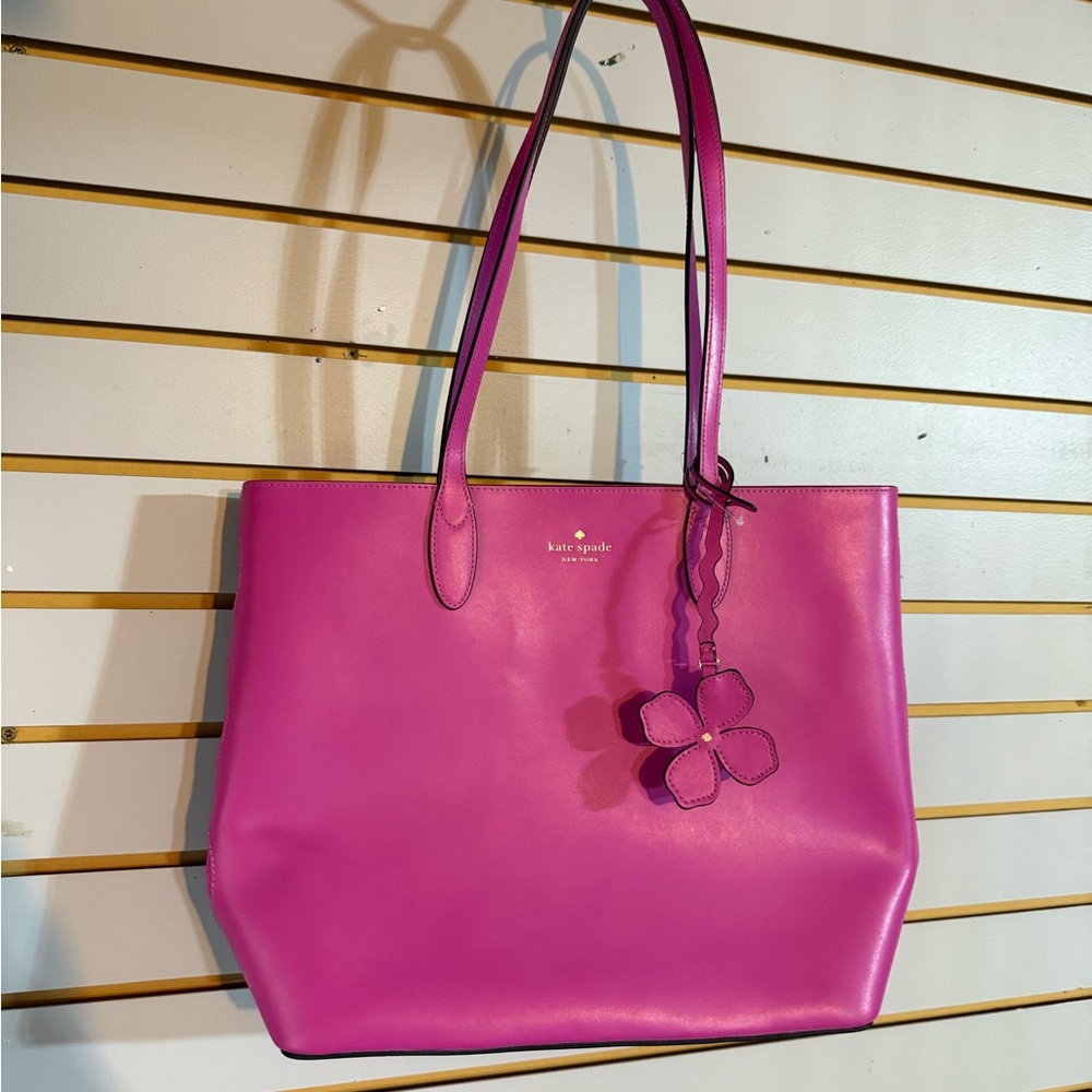 kate spade Hot Pink Leather Tote with Flower Charm - Picture 2 of 4